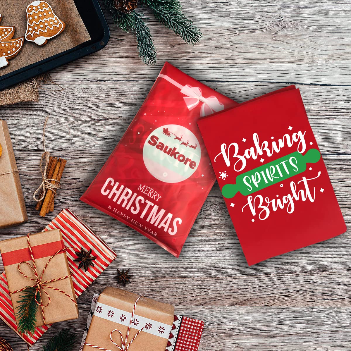 Funny Christmas Baking Aprons for Women Men, Holiday Baking Gifts for Bakers, Red Xmas Kitchen Cooking Aprons with 2 Pockets, Cute Thanksgiving Christmas Apron Gift for Bakers - Baking Spirits Bright