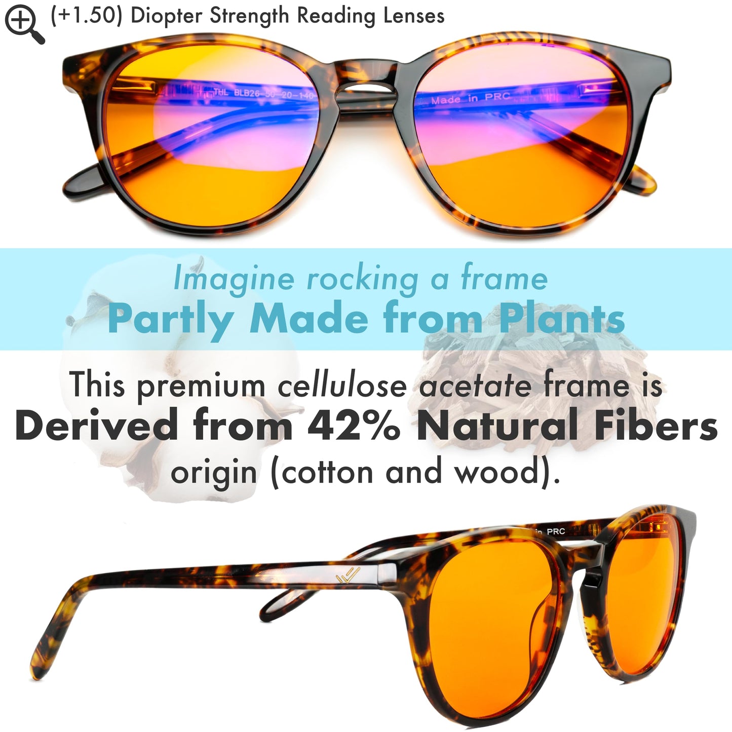 Orange +1.5 Blue Light Blocking Reading Glasses for Better Sleep - Amber Readers & Migraine Glasses for Women & Men - 1.5 Orange Reader Blue Light Blockers for Computer Eye Strain Eye Fatigue (+1.50)