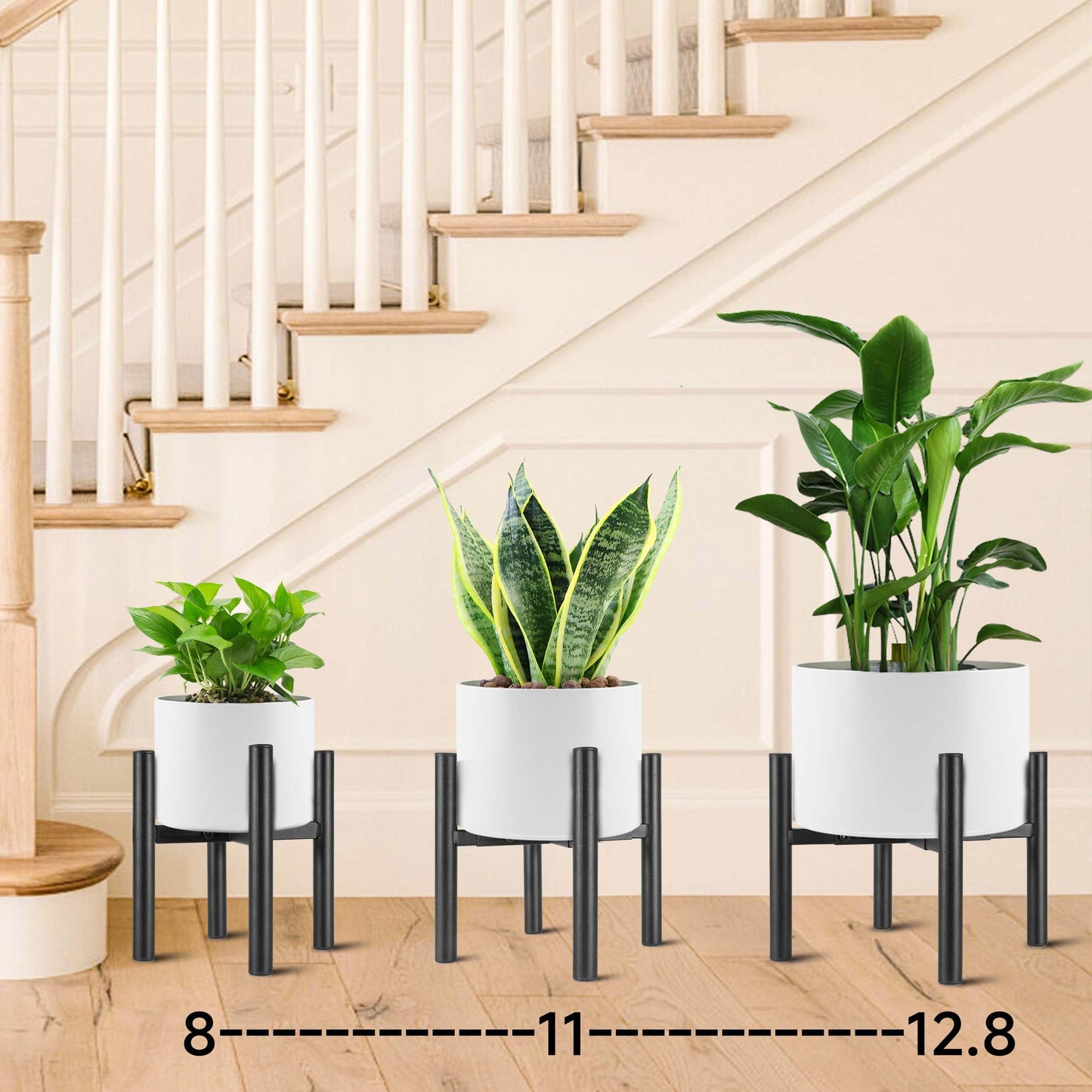 NSYOOMH Adjustable Metal Plant Stand Black, Fits 8 -13 Inch Heavy Duty Flower Pots Holder - Floor Single Plant Stands Indoor Outdoor for Corner Planter Outside Potted Plants (Pot Not Included)