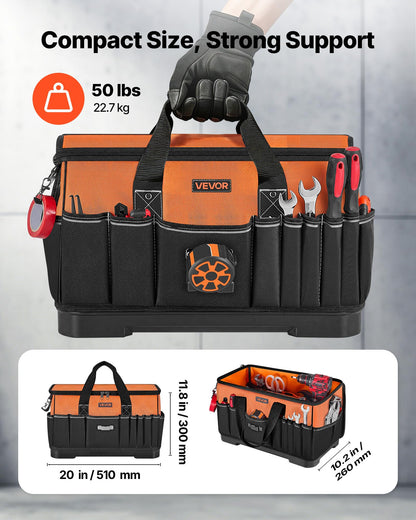 VEVOR Tool Bag, 19.1 Inch, 33-Pocket Portable Large Tool Box Organizer Storage, Toolbox with Water-Resistant Base, Zipper, Adjustable Shoulder Strap Toolbag, for Men Women Dad Husband Fathers Day