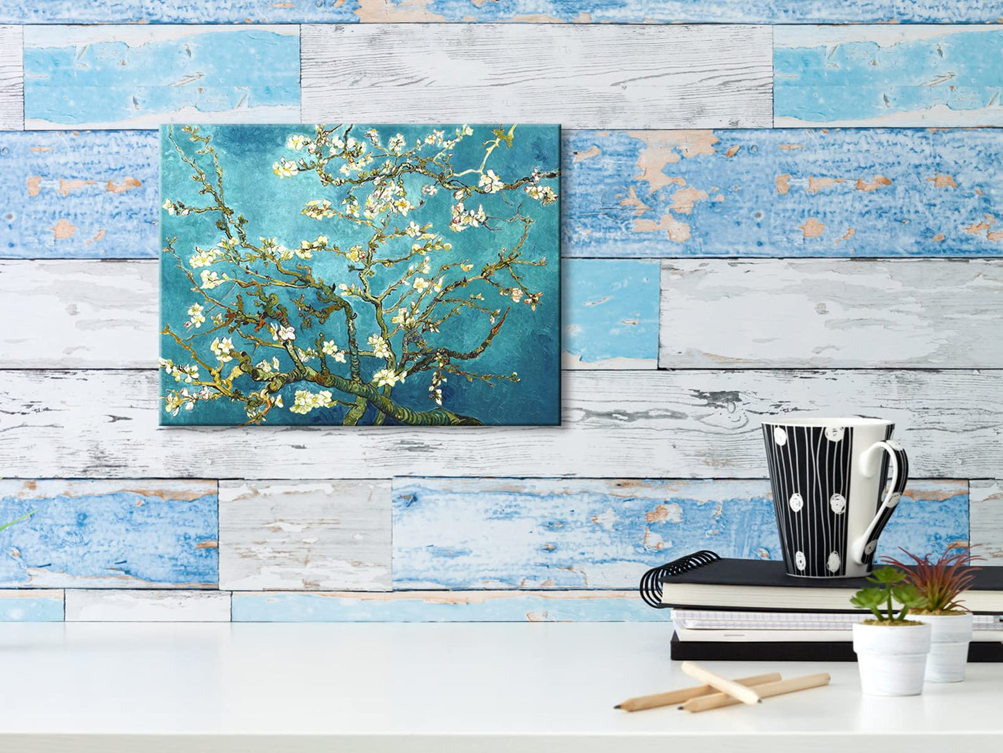 Wieco Art Framed Wall Art Canvas Prints of Almond Blossom by Vincent Van Gogh Paintings Reproduction Abstract Artwork for Wall Decor Golden Frame