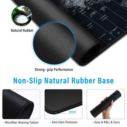 Anpollo Gaming Mouse Pad (900x400x3mm) Extended Mouse Mat Large Non-Slip Desk Pad with Precision Locked Edges Comfortable Keyboard Mat Suitable for Office Gamer Home - Black World Map