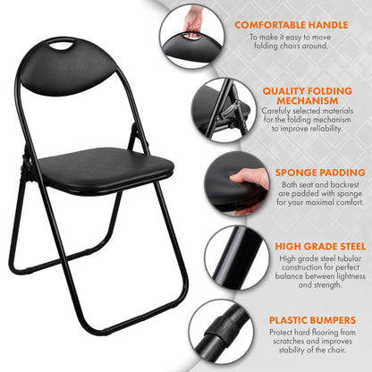 Nyxi Folding Chair Padded Paris Faux Leather Chair Home Office Dining (1 X Chair, Black)