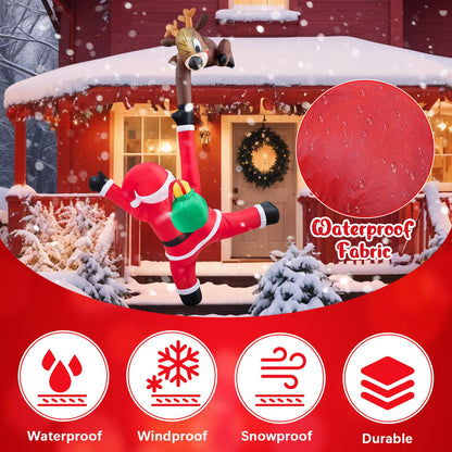 10 FT Hanging Inflatable Outdoor Decoration, Inflatable Elk and Climbing Santa Blow Up Yard Decor with Build-in LEDs, Inflatable Decorations for Outdoor Yard Garden