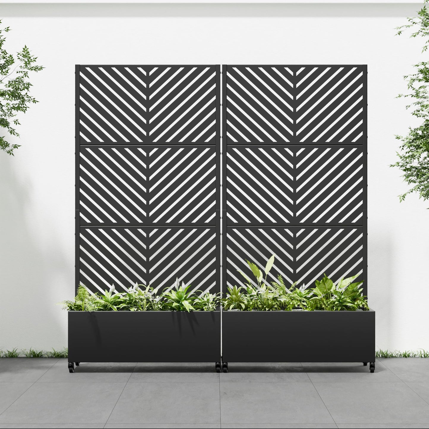 Casaphoria 72"x35" Metal Raised Garden Bed with Trellis(2 Pack), Outdoor Planter Box with Wheels & Drainage Holes for Climbing Plants, Flowers, Elevated Garden Kit with Privacy Screen, Black-Parallel
