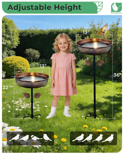 OUISJYER 3" Deep Metal Bird Bath for Outdoors, Removable 13" Dia Bowl with Stable Upgrades Stake, Easy to Clean Birdbaths for Garden Yard Lawn Decor 1.4 Gallon
