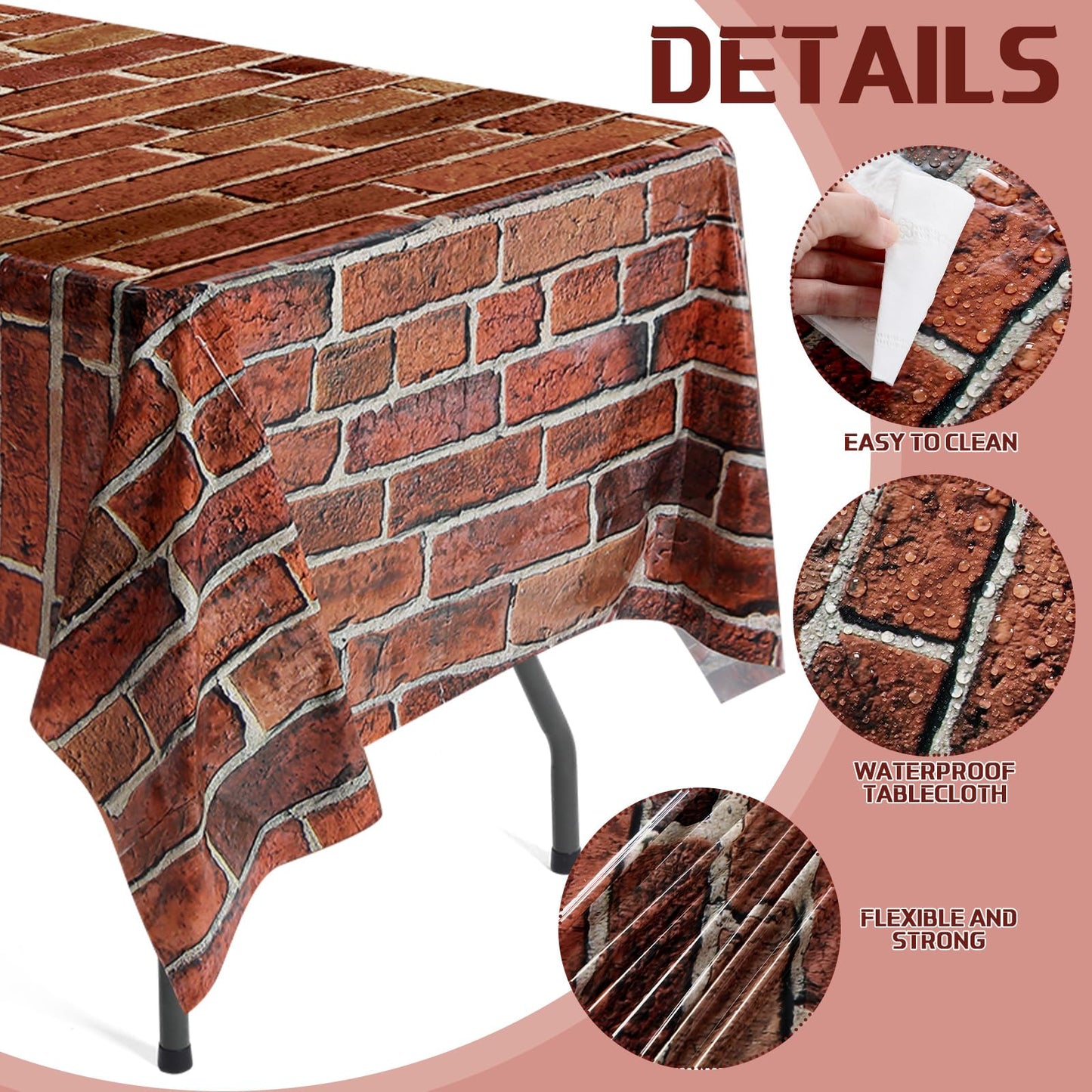 Chuangdi Brick Stone Wall Stone Wall Scene Setter Brick Sheet Wallpaper Curtains Door Removable Tablecloth Photo for Halloween Christmas Party and Home Decor (Old Red,6 Pcs)