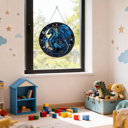 MATIHAY Cartoon Dragon Acrylic Window Hanging Ornament, Moon Dragon Wall Art Decor for Bedroom Birthday Party Supplies Halloween Christmas Decoration (Blue, 11.8"/30cm)