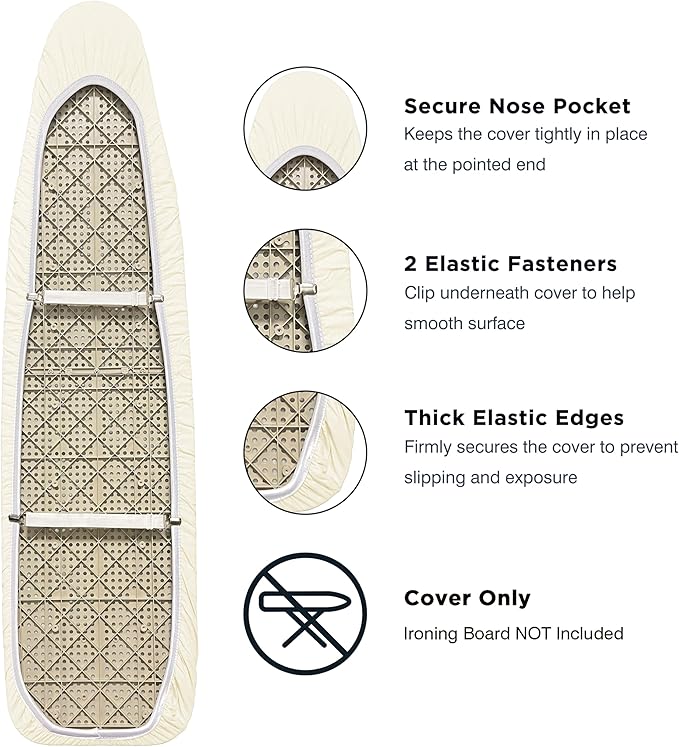 Ironing Board Cover and Pad 15"x54" Extra Thick Natural Cotton, Scorch and