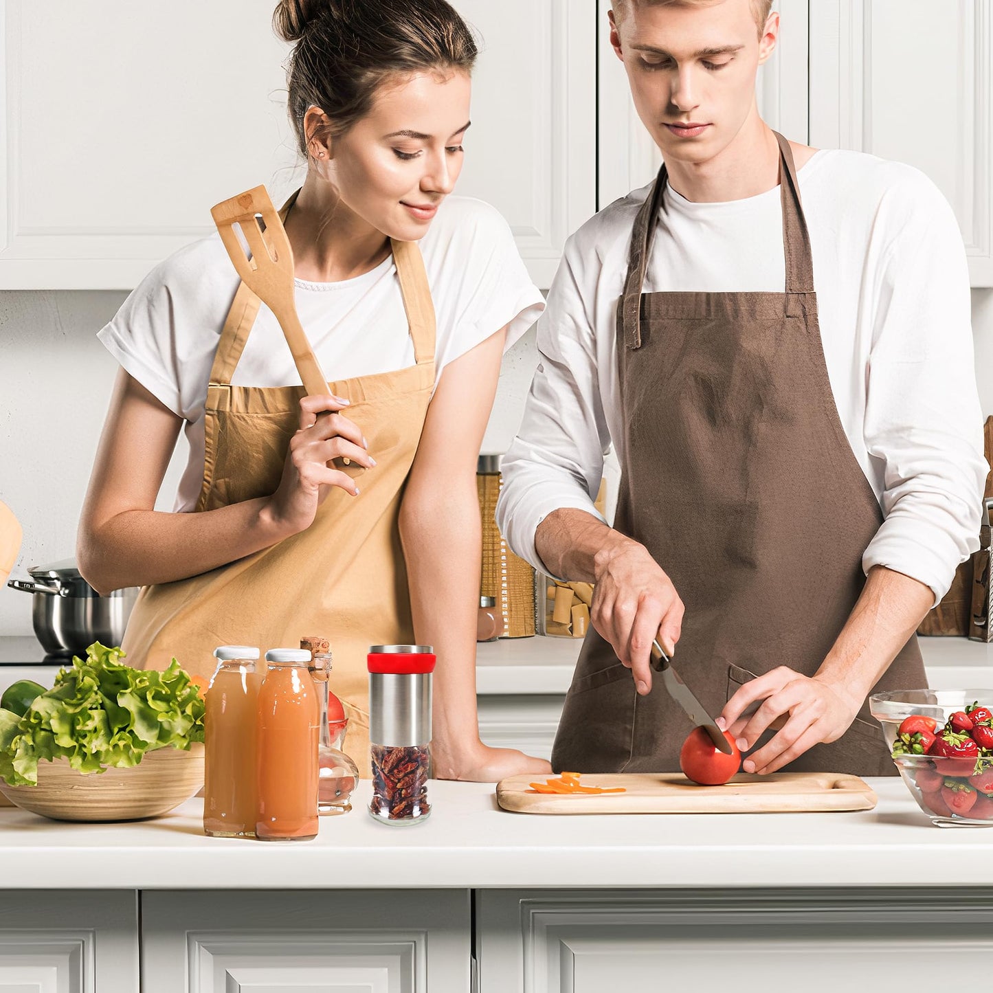 Chili Pepper Mill Grinder, Manual Spice Grinding Mills with Handle for Hot Cumin, Sea Salt or Pepper, Professional Chef Refillable Glass Body, Small 3Oz Capacity, Stainless Steel Blades