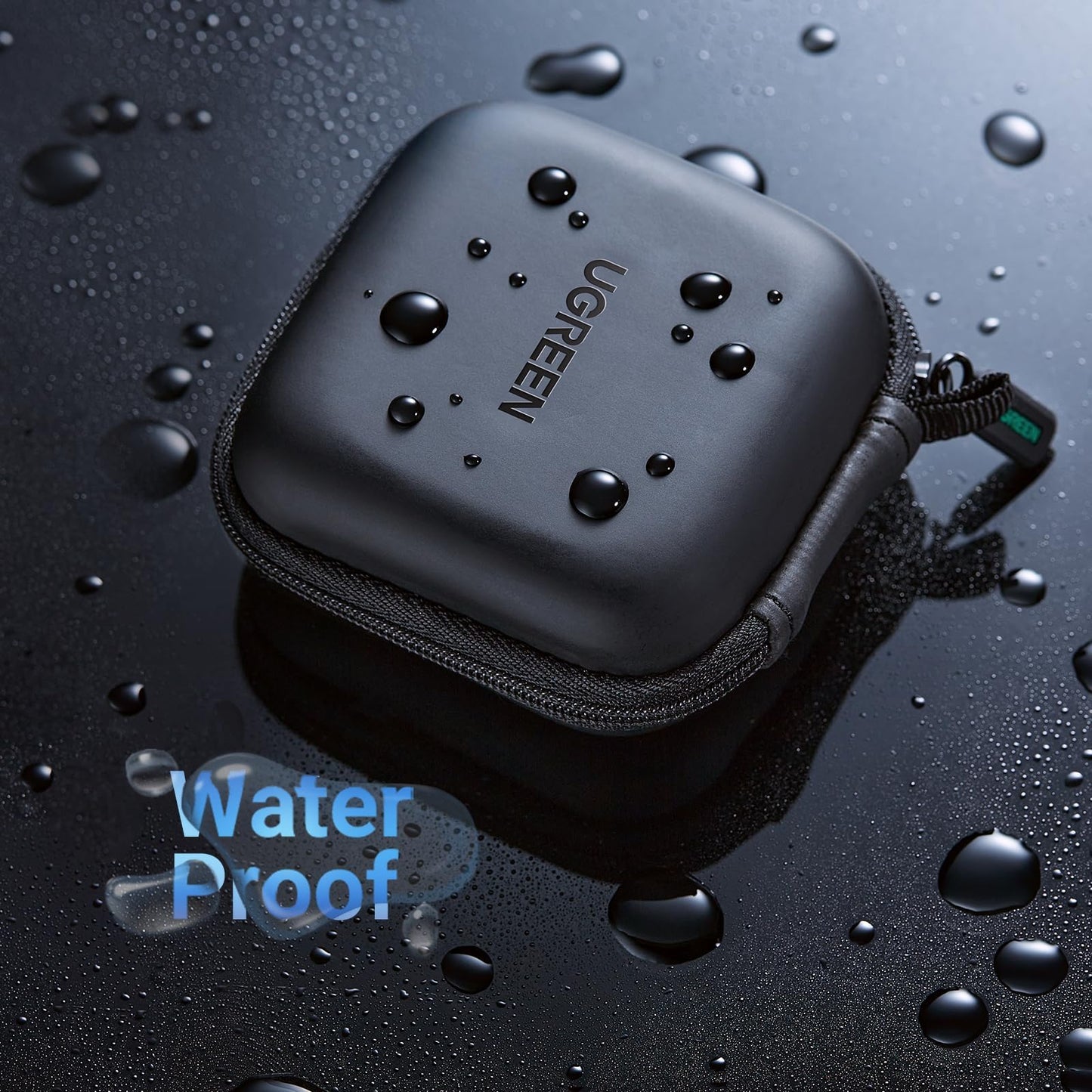 UGREEN Earbud Case, Waterproof Earphone Case Pouch Compatible with AirPods Pro Headphone Case Holder with Stainless Steel Carabiner, for Headphones, Earbuds, SD Memory Card, Camera Chips, Black