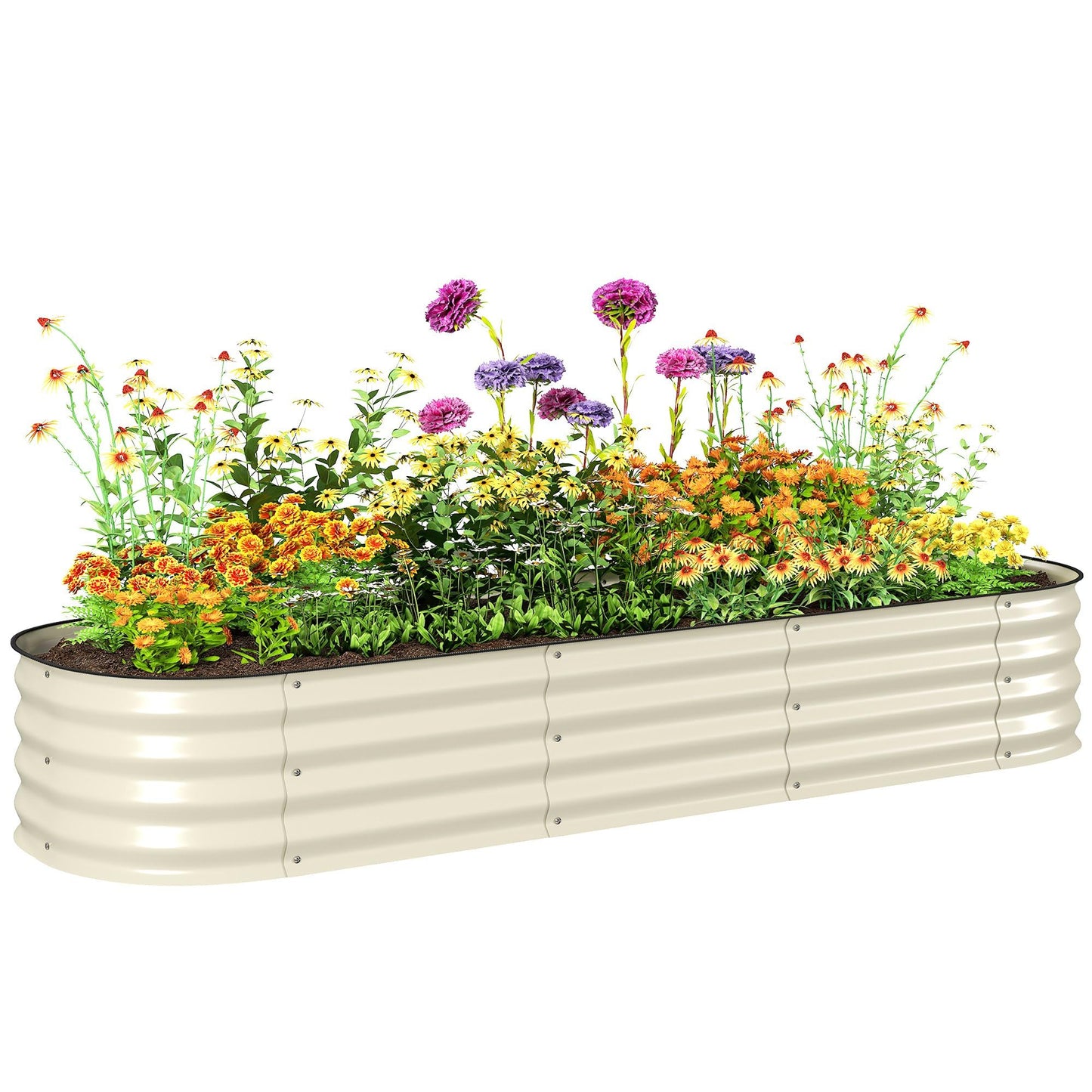 Outsunny 6.5' x 2' x 1' Galvanized Raised Garden Bed Kit, Outdoor Metal Elevated Planter Box with Safety Edging, Easy DIY Stock Tank for Growing Flowers, Herbs & Vegetables, Cream