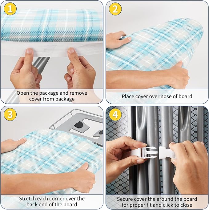 BNDX 15"x54" Ironing Board Cover – Aqua Plaid Design, Thick Padding