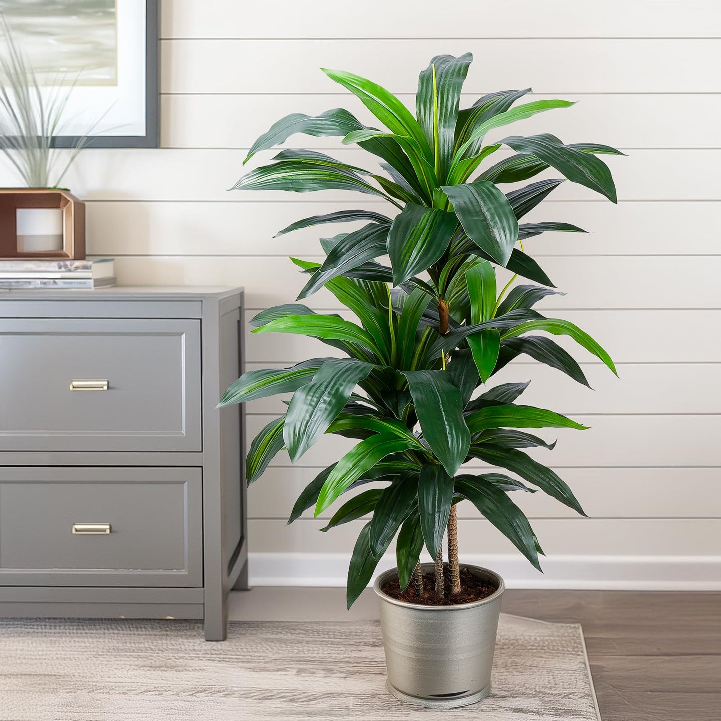 Yepdin Artificial Dracaena Tree 4FT, Fake Tree with Plastic Pot, Fake Tropical Yucca Floor Plant, Lifelike Foliage and Branches, Artificial Plants Indoor for Home Office Living Room Decor Indoor