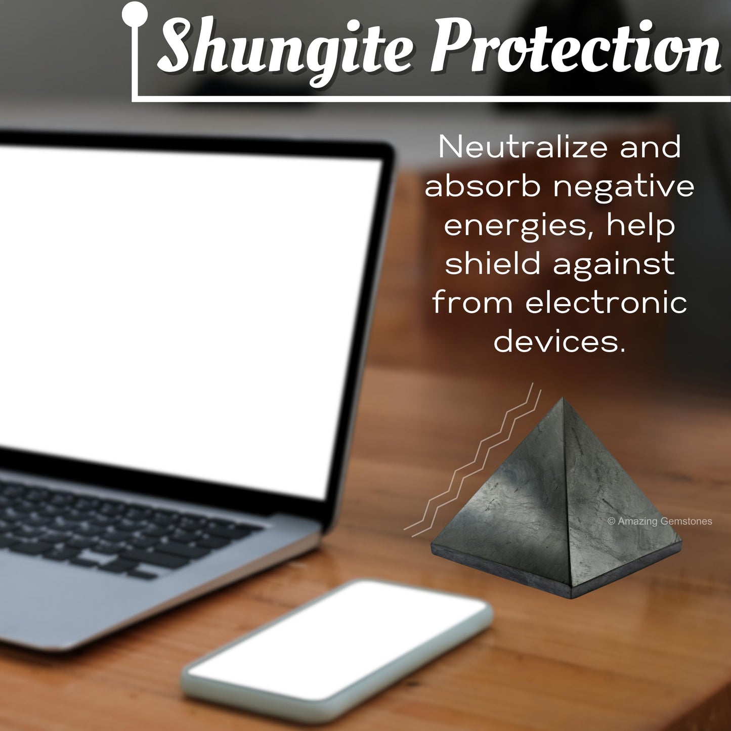 Amazing Gemstone Shungite Pyramid Crystal Healing Shungite Stones - 70mm Crystal Pyramid Figurine Piedra Shungite for E M F Protection, Meditation, Reiki, Chakra Balancing and Crystal Pyramids Grid