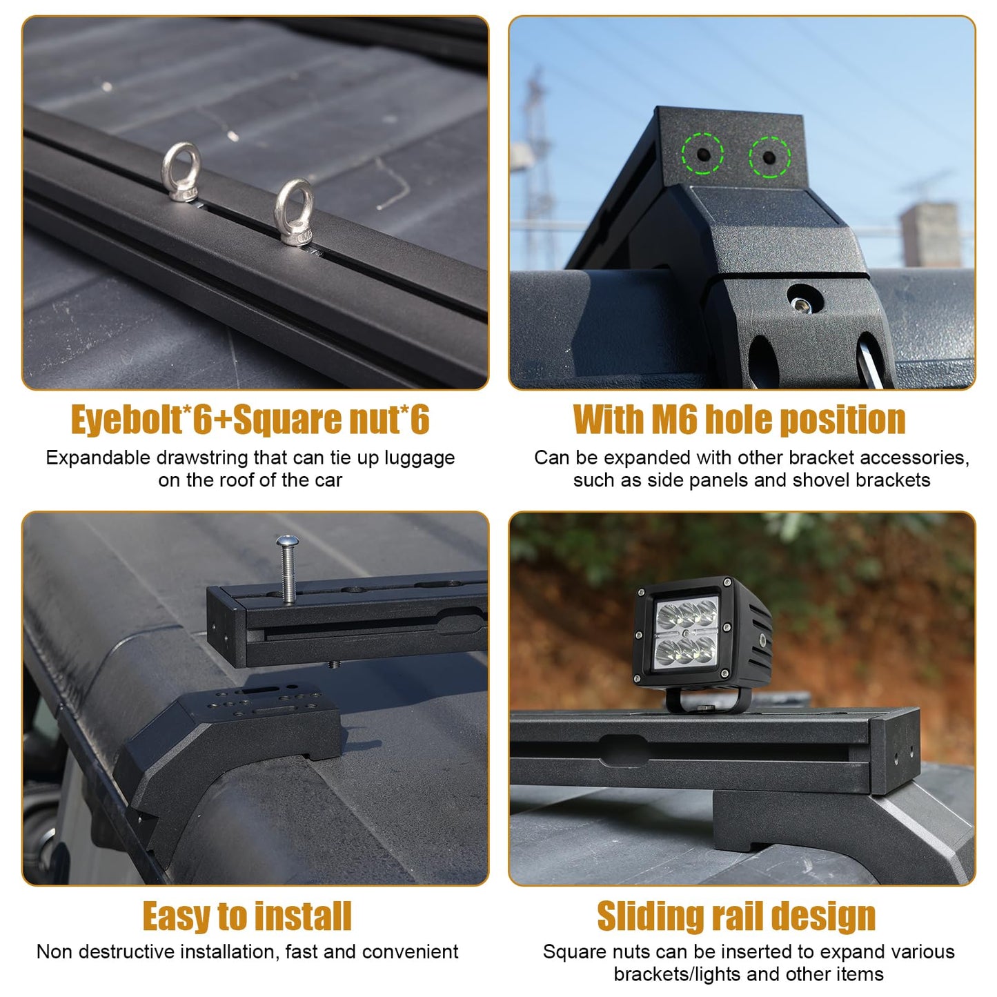 Z8 400 LBS Roof Rack Cross Bars with Sliders Compatible with Jeep Wrangler JL 2018-2025, Adjustable Tracks, Includes Tie-Down Rings and Square Nuts – Ideal for Roof Tent, Luggage, and Accessories