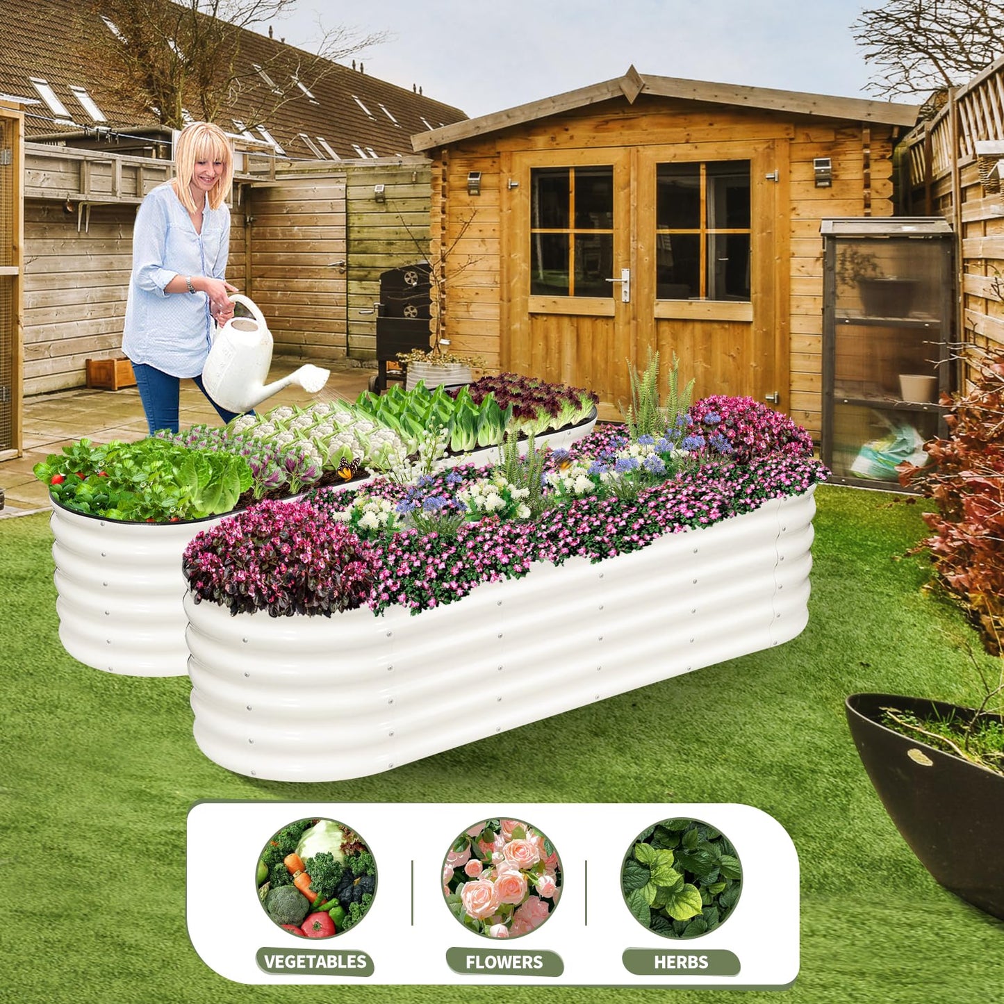 Permade Galvanized Raised Garden Bed Outdoor- 2 Pcs Raised Beds for Gardening| Metal Planter Box, Steel Raised Garden Bed Kit with Gloves for Vegetables, Flower, Herbs (6x2x1.4FT, White)