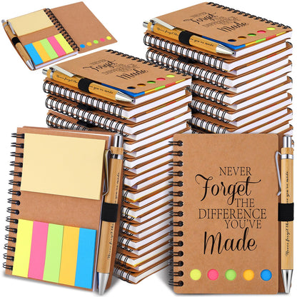 Czlotyh 20 Sets Employee Appreciation Gifts Encouragement Inspirational Spiral Notebooks with Sticky Notes Notepads Thank You Bamboo Ballpoint Pens for Nurse Coworker Teacher (NEVER FORGET)