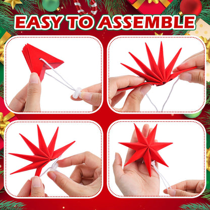 VIHOSE 12 Pcs Velvet Christmas Paper Star Ornaments 4 Inch Neutral Flocked Christmas Hanging Paper Ornament 7 Pointed Xmas Decorations for Xmas Tree Party Indoor Home Door Window