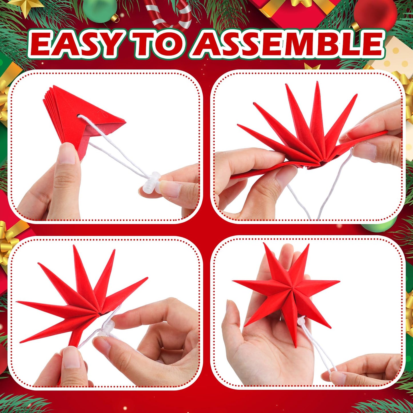 VIHOSE 12 Pcs Velvet Christmas Paper Star Ornaments 4 Inch Neutral Flocked Christmas Hanging Paper Ornament 7 Pointed Xmas Decorations for Xmas Tree Party Indoor Home Door Window