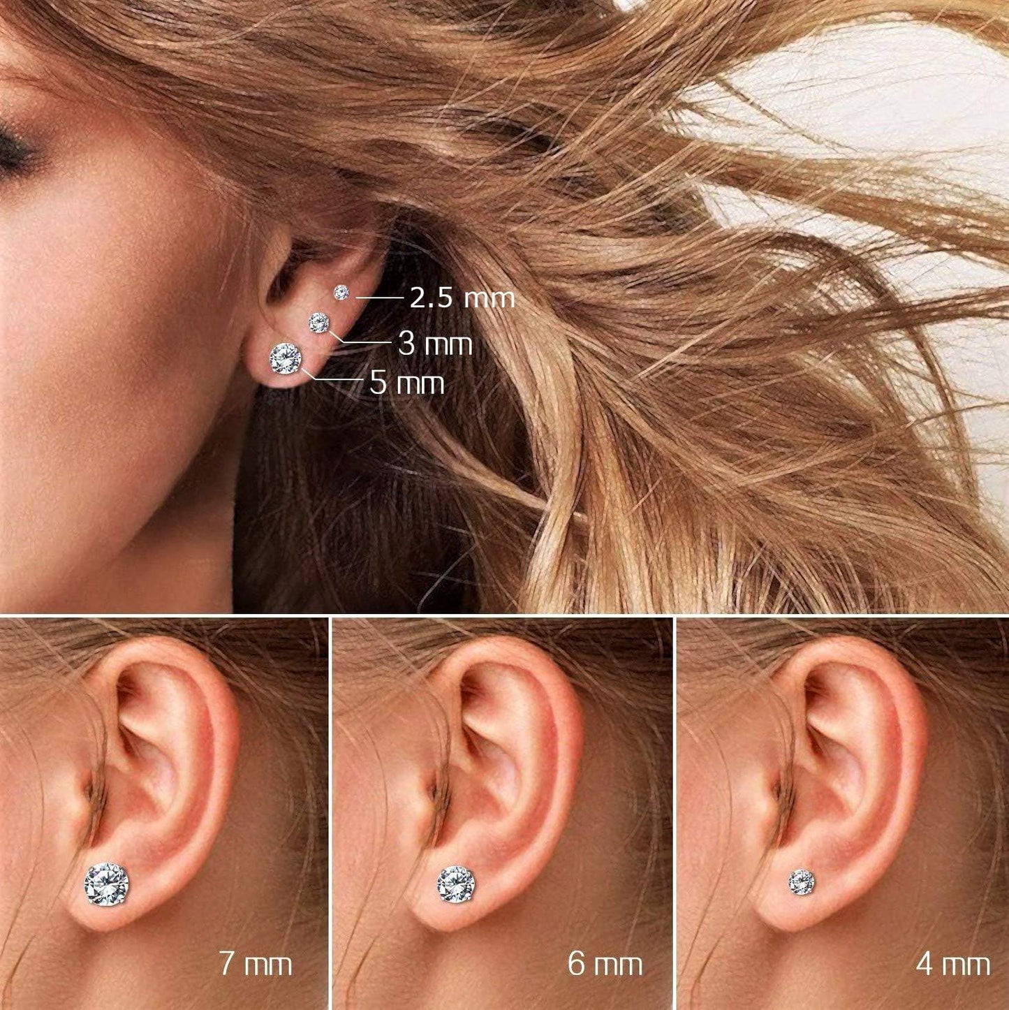 Solid 14k Yellow Gold Solitaire Round Cubic Zirconia CZ Stud Earrings with 14k Gold Butterfly Push Backings