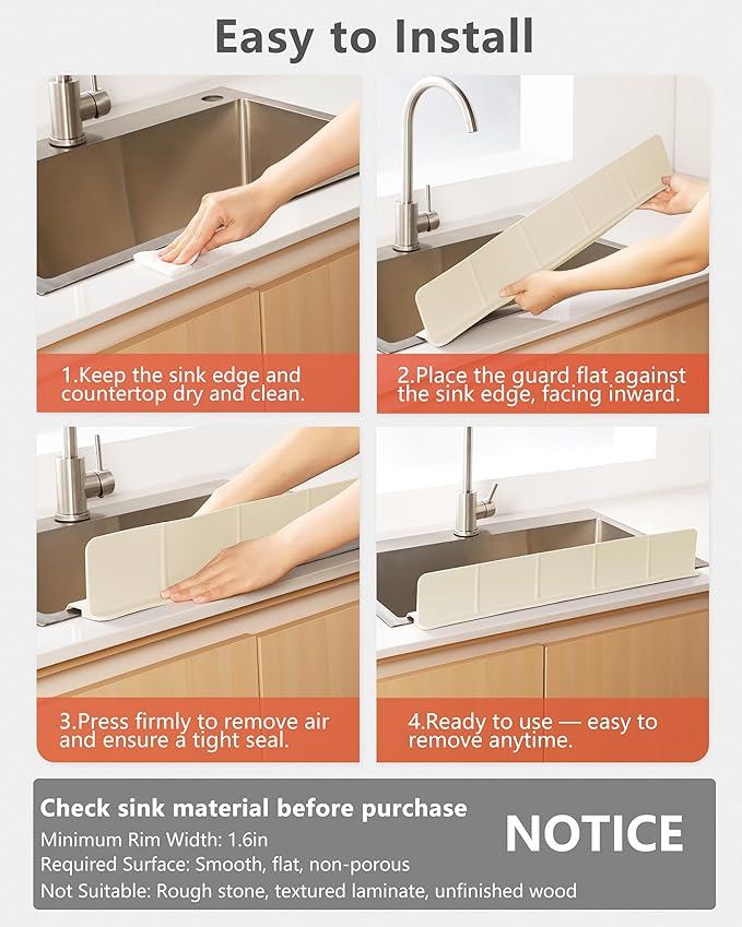 Kitchen Sink Splash Guard 23" Self-Draining Silicone Water Guard