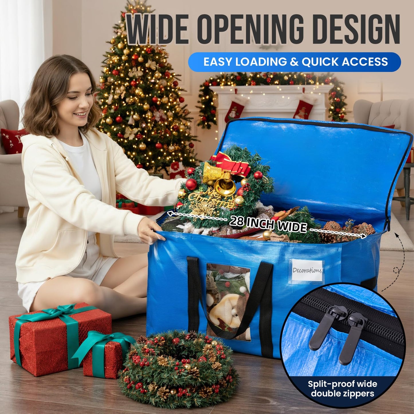 TAILI Extra Large Moving Bags, 2 Pack Blue Heavy Duty Totes For Storage with Visible Window, Wrap Around Handles, Storage Bags for Space Saving, Alternative to Moving Boxes