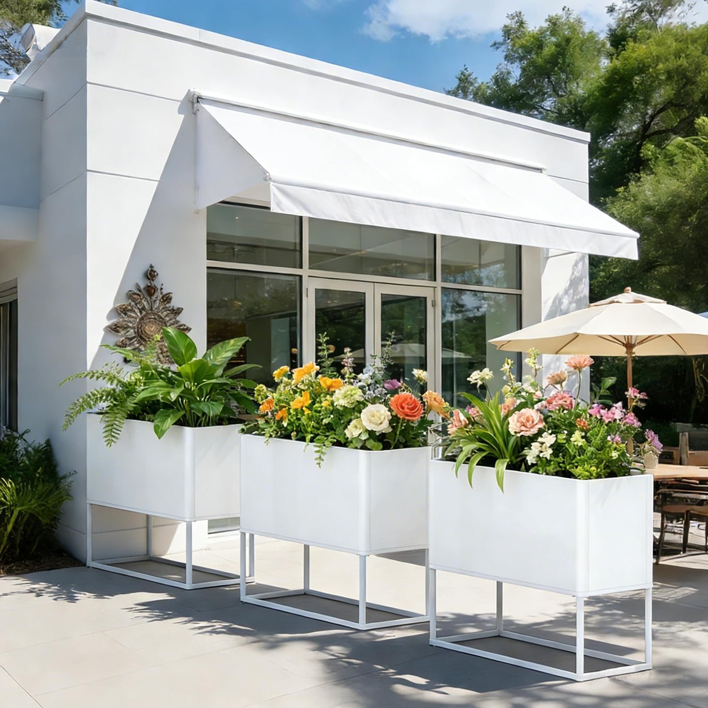 Liskanap Large Metal Planter Box with Legs, 38" L*15" W*30" H Modern Tall Raised Garden Bed with Legs, Rectangular Planters for Outdoor Indoor Patio Deck Balcony Porch Commercial, White