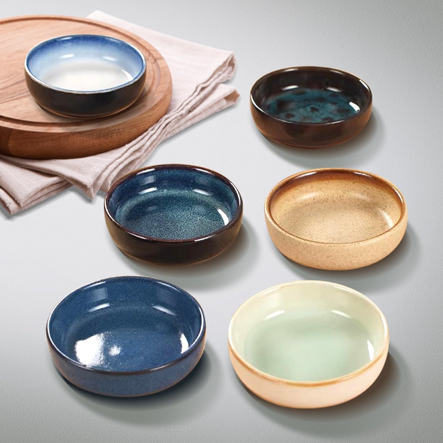 Fitzkor 3.25 Inch- Set of 6 Dipping Bowls, Ceramic Soy Sauce Dipping Dish set, Chip and Dip bowl, Serving bowl for side dish, Mini Appetizer Plates for Condiment Sushi Ketchup
