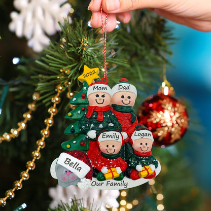CHEERZEER CUSTOMIZE Family Ornament with Pets Dogs Cats - Family of 4 Christmas Ornament with Dog Cat, Add on Pet Dog Cat Family Christmas Ornament