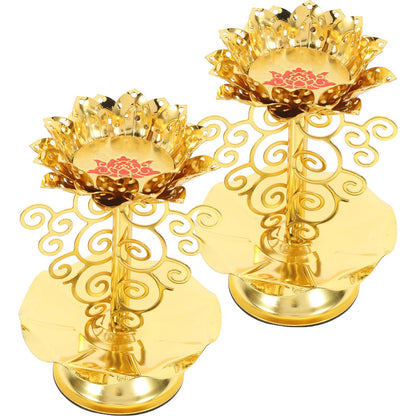 SUPVOX 2pcs 4.5-Size Metallic Lotus Candle Holder Buddhist Butter Lamp Base Decorative Candlestick for Home Temple Lighting