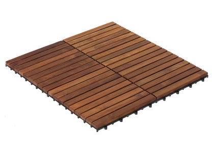 Bare Decor EZ-Floor Interlocking Teak Wood Flooring Tiles and End Pins (Set of 10 Tiles + 8 End Pins)