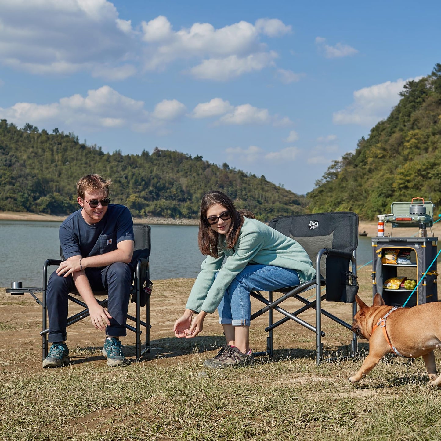 TIMBER RIDGE Aluminum Oversized Camping Chair, Lightweight Portable Directors Chair with Side Table Detachable Side Pocket for Outdoor Camping, Lawn, Picnic, Support 400lbs Black 2 Pack