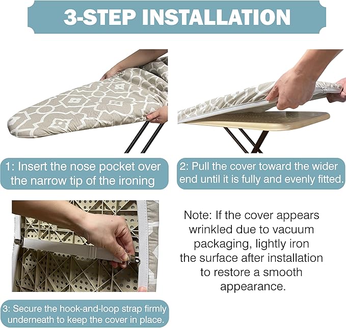 Ironing Board Cover and Pad 15"x54" Extra Thick Natural Cotton, Scorch and