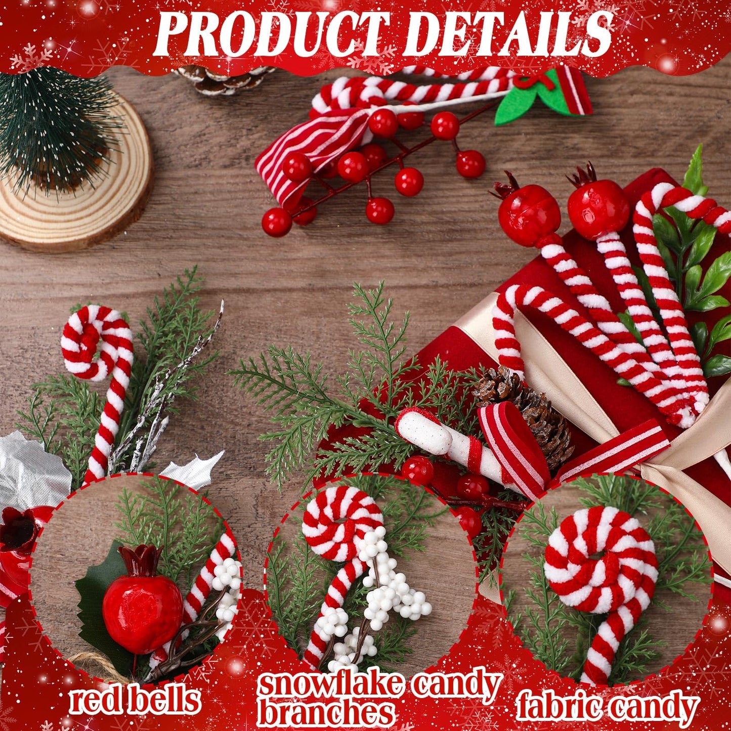 Thiccywoov 20 Pcs Christmas Candy Cane Picks 10 Inch Peppermint Red and White Tree Ornaments Christmas Tree Branches Toppers for Xmas Vase Filler Holiday Wreath DIY Craft Party Decor (Classic Style)