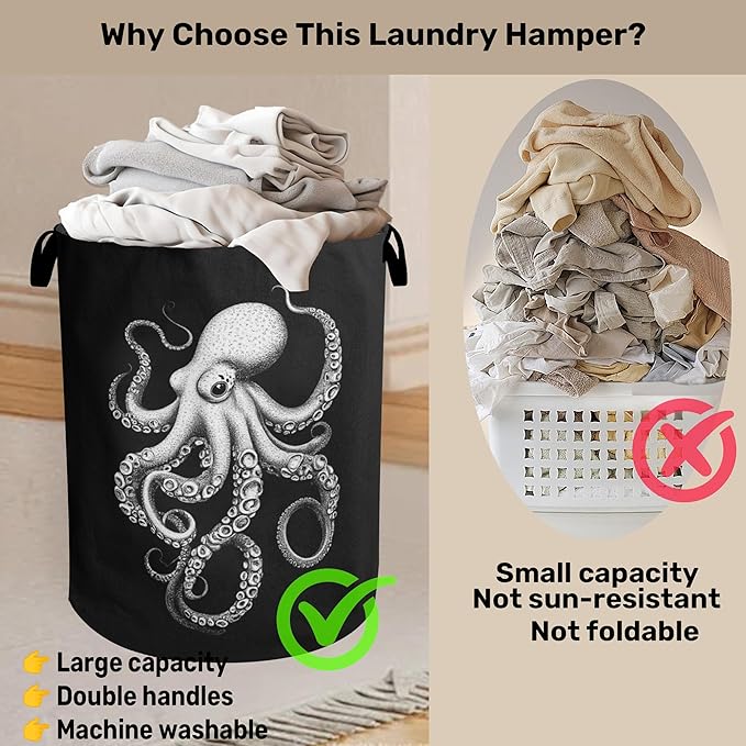 Black Octopus Laundry Basket
