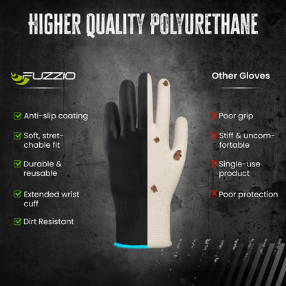 24 pairs PU coated work gloves Gardening Mechanic and FUZZIO clip glove holder (L - 9, Black)