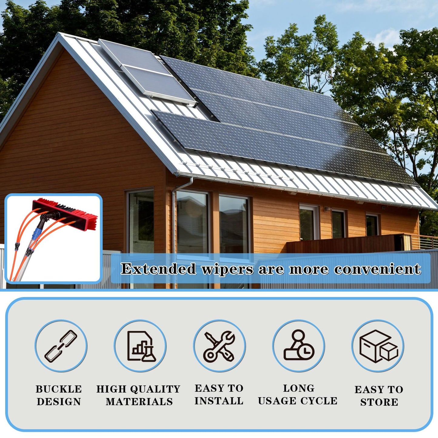 Water Fed Pole Kit Adjustable Solar Panel Cleaning Kit Cleaner Tool for Window Glass Roof Outdoor Glass Brush Window Washing Equipment (30FT)