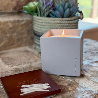 Foton Pearled Candle Le Cube Concrete Vase Set 16 Oz - Festive Fir Scented - Refillable Jar Scented Candle Sand with 15 Wicks - Natural Non-Toxic Decorative Candles for Home