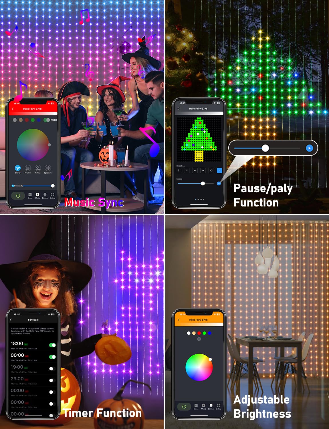 Amposei Smart Curtain Lights, 540 LEDs Curtain String Lights Outdoor, Smart Christmas Lights, Dynamic DIY Light, Music Sync Color Changing Holiday Lights with APP Remote Control for Backdrop Bedroom