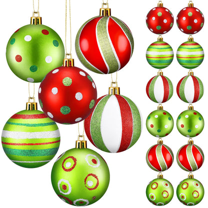 Jetec 24 Pcs Lime Green and Red Christmas Ball Ornaments for Tree 2.4 Inch Polka Dots Stripes Christmas Decorations Shatterproof Peppermint Candy Cane Xmas Baubles for Tree Home Wreath Party Decor
