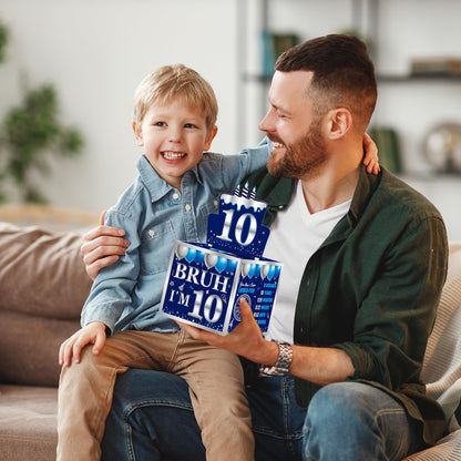 Turypaty 10th Birthday Decorations Pull-Out Money Gift Box for Boys Girls - Blue Sliver Happy 10th Birthday Party Cash Gift Box with Pull-Out Card - A Fun and Loving Way to Offer Cash Present