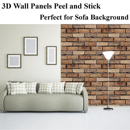 Veczom 3D Brick Wall Panels Peel and Stick,10 Pack Self-Adhesive PVC Wall Tiles, Waterproof Textured Decor for Living Room, Kitchen, Bedroom, Office Accent (4Lines Seamless Brown Stone)