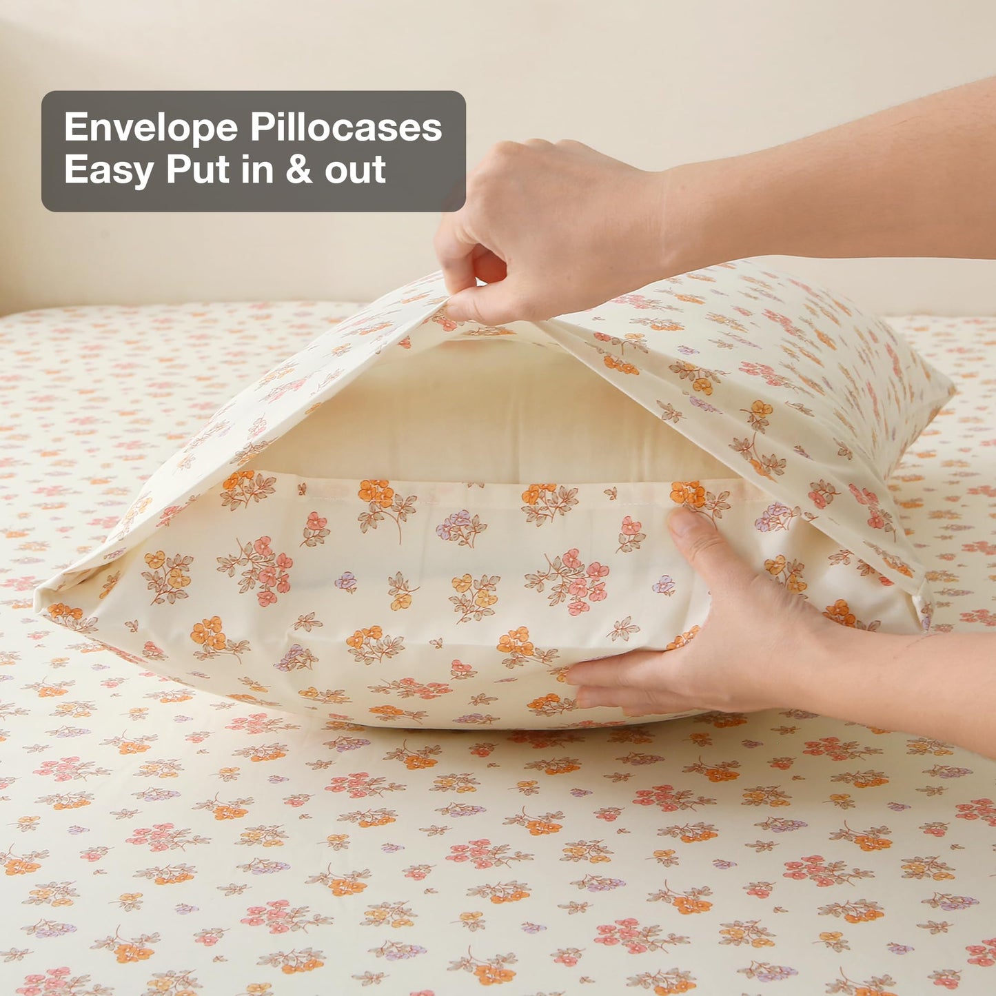 Viviland Floral Twin Sheet Set - 3 Piece Vintage Yellow Boho Flower Patterned Bed Sheets - Soft, Breathable Microfiber Sheets with Deep Pocket, Non-Slip Fitted Sheets & Pillowcases