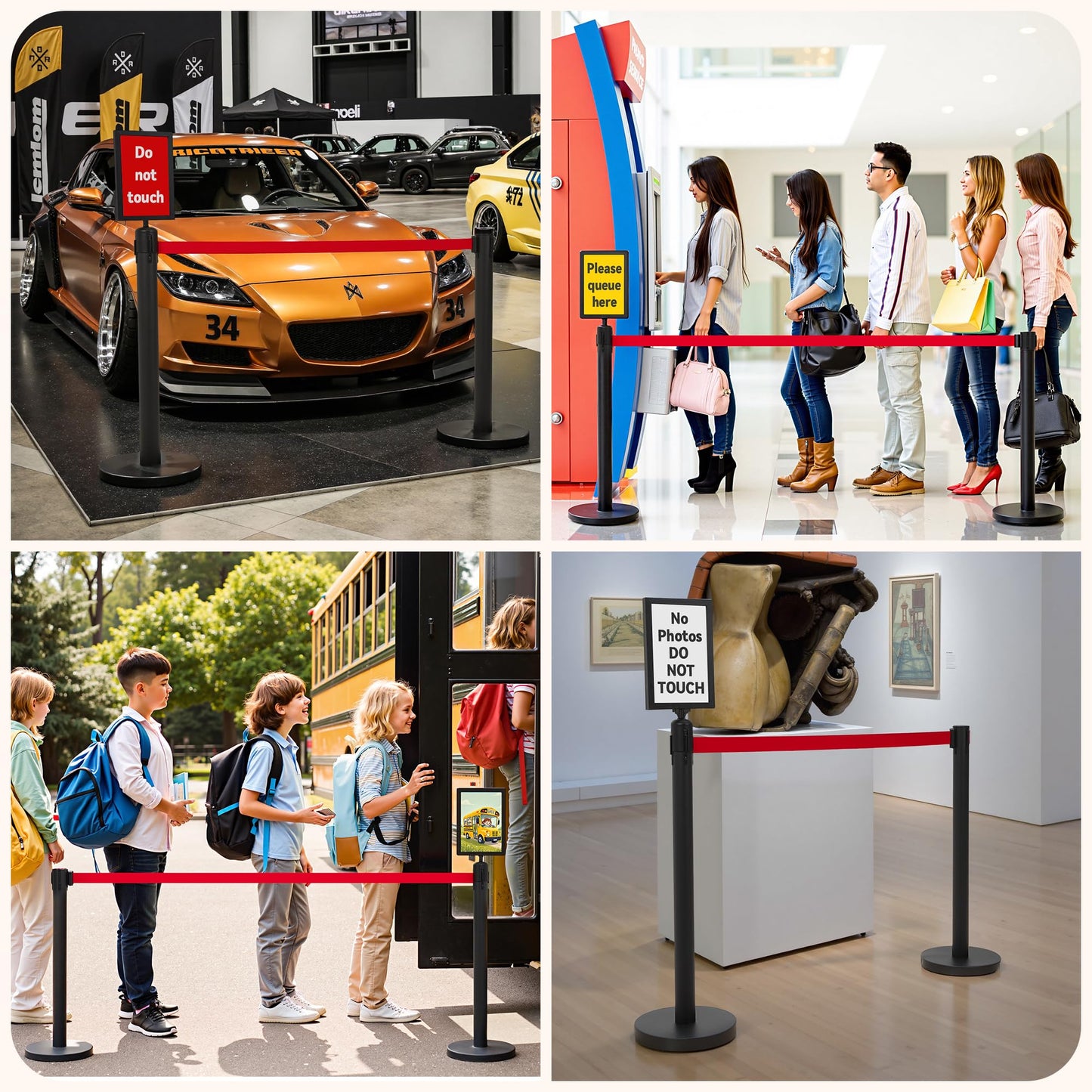 INMOZATA 6 Pack Retractable Belt Stanchions, Black Crowd Control Posts with 6.6FT Belts, Sign Holders, Heavy-Duty Steel Base – Ideal for Events, Auto Shows, Public Venues, Exhibitions (Black, 6.6FT)