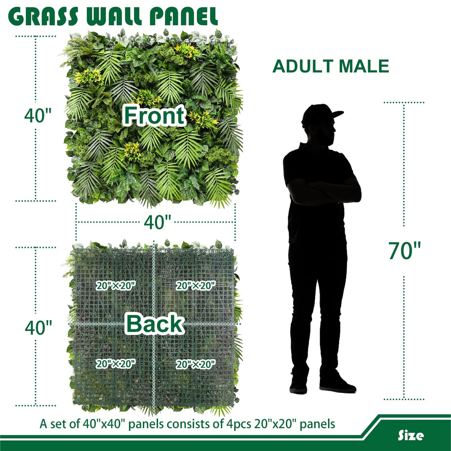 Goleray Artificial Grass Wall Panels 40"x40"-6Packs Greenery Backdrop Faux Boxwood Panel Fake Hedge for Garden Wedding Décor Outdoor Green Privacy Fence, 08Mixed