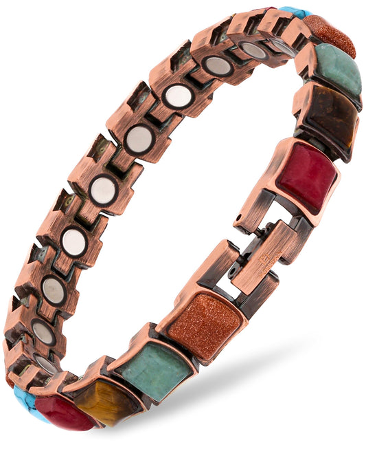 Polldan Copper Bracelets for Women - 6200 Gauss Power | 3X Strength Copper Bracelet | Magnetic Bracelets for Women - Adjustable Fit | 99.99% Pure Copper Bracelet for Women | Stylish Copper Jewelry (Colored Stones)