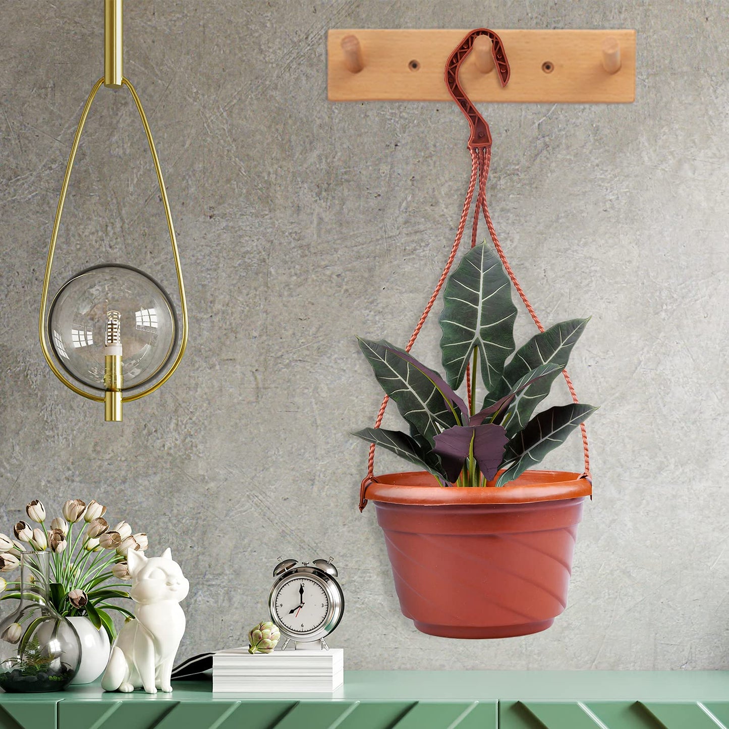 VIDELLY 4 Pieces Plastic Hanging Planters, 5.9 in Dia x 3.54 in H, Small Flower Plant Basket Pots Chain Holder Garden Decoration for Indoor and Outdoor Use, Beige White