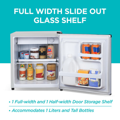 BLACK+DECKER 1.7 Cu. Ft. Compact Refrigerator, ENERGY STAR Certified, Single Door Mini Fridge with Chiller Compartment, Personal Fridge for Home or Dorm Room, R600a Refrigerant, BCRK17V,Stainless Look