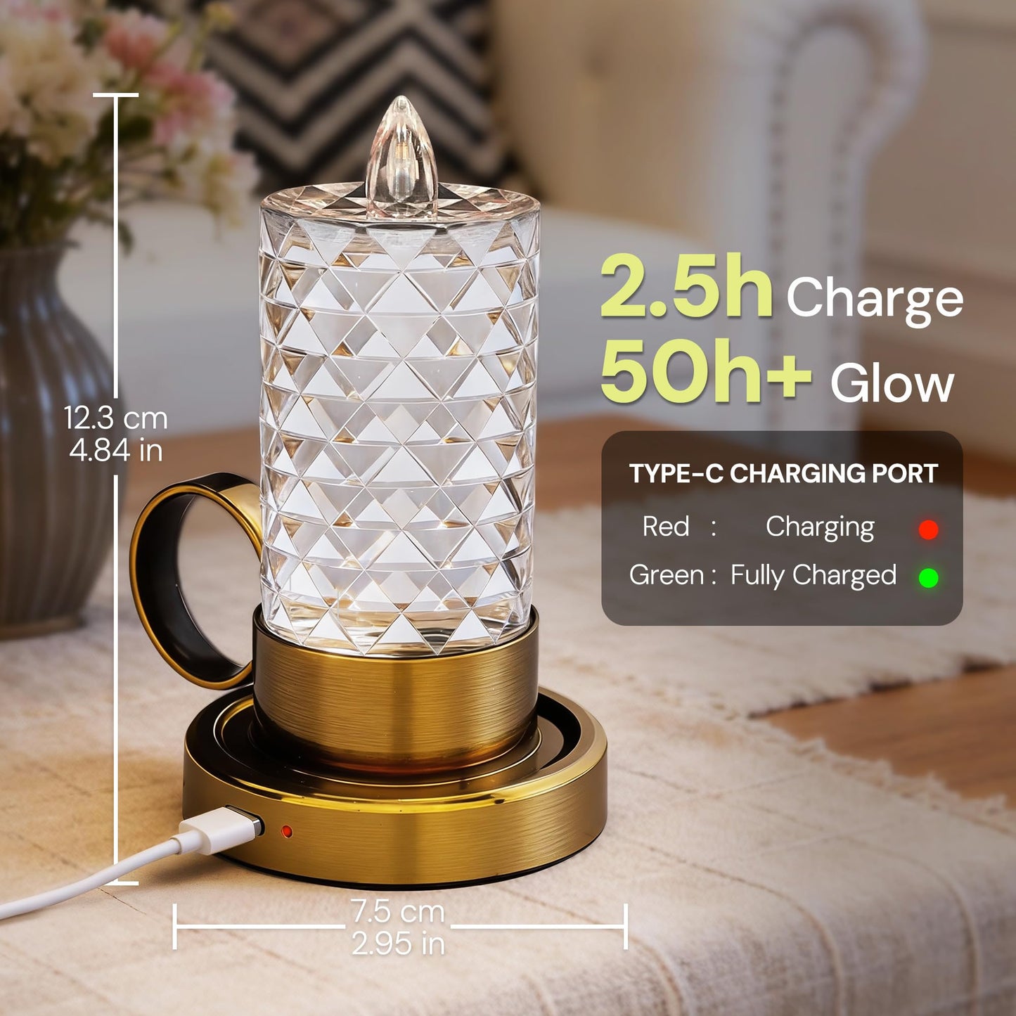 L LOHAS LED Flameless Candles, 3 Level Brightness Adjustable, 1000mAh Rechargeable Battery Operated Candles, 3000K Soft White, Fake Candles for Valentines Aniversary Wedding, 3.93"x2.95"4.84", 2 Pack